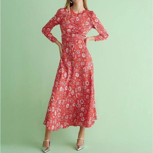 J. Crew Featherweight satin midi Dress size 6 Poppy fields Glam Floral Formal - Picture 13 of 13